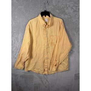 Brooks Brothers Shirt Mens XL Orange All Irish Linen Button Front Long Sleeve